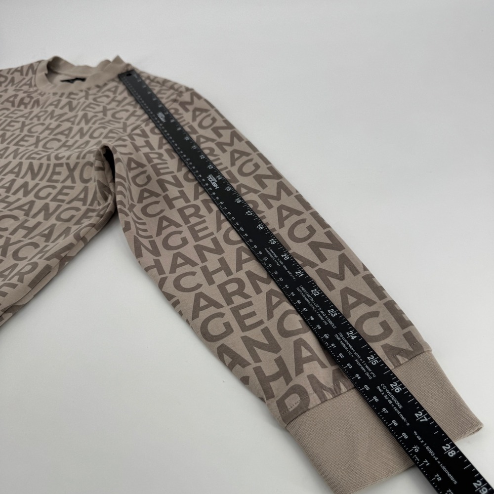 Armani Exchange AX Mens Small Tan All Over Logo Print Crewneck Sweatshirt - Picture 8 of 9